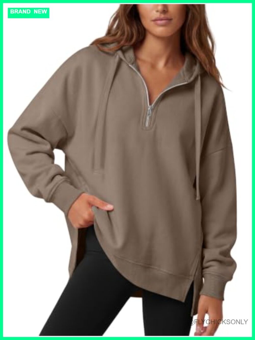 Oversized Quarter Zip Hoodie Pullover with Side Split Loose Fit